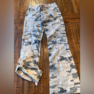 Unionbay Y2K Cargo Pants Camo Print Drawstring Waist Roll Tab Capri Sz 3